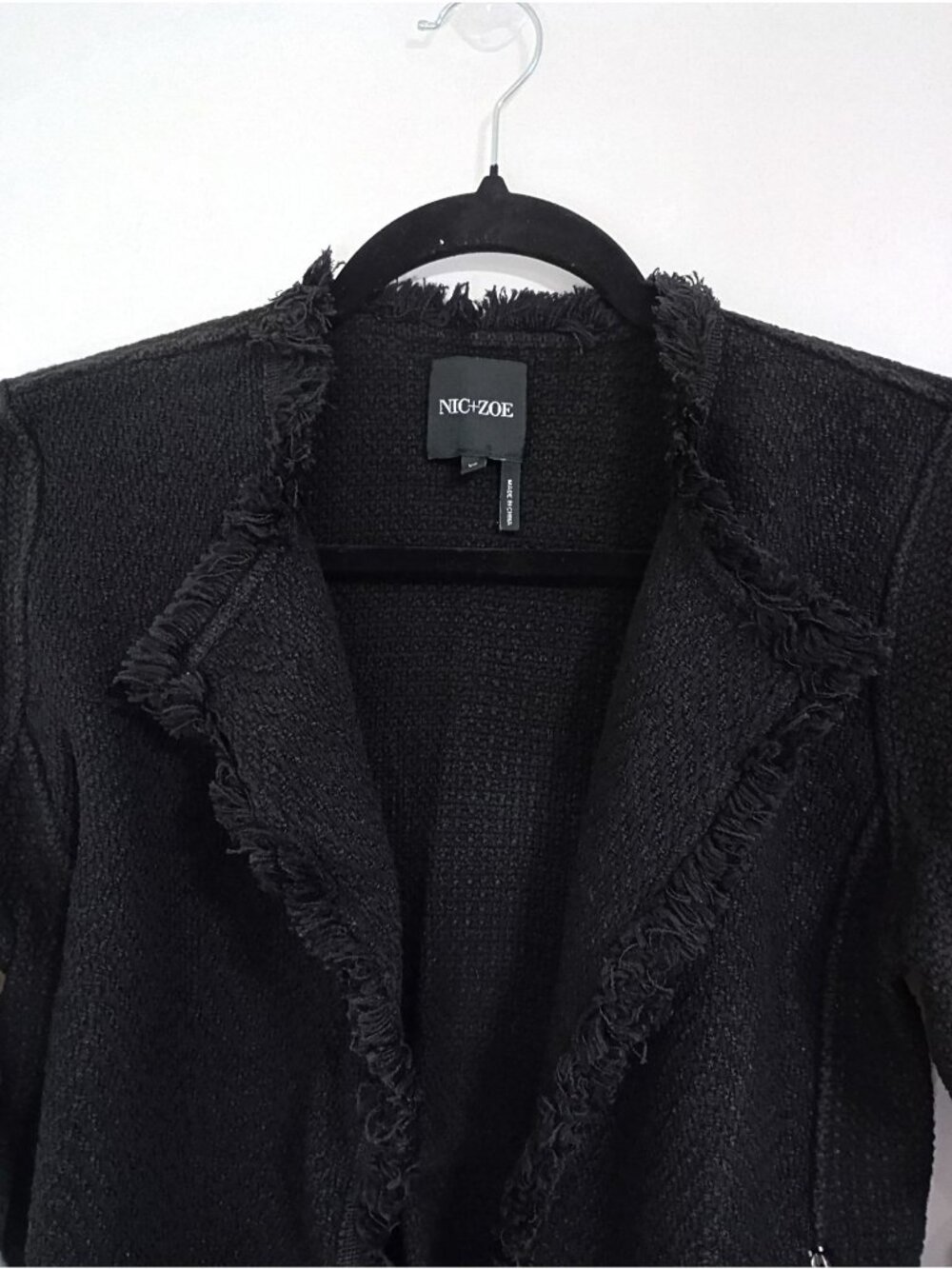 Nic+Zoe Black Fringed Open Front Jacket XS Womens Casual Textured Blazer - Picture 4 of 12